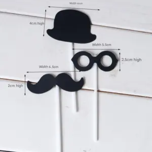 3 pcs Mustache hat specs cake topper set Style 2