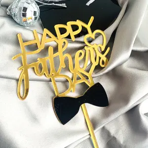 Happy Fathers day with Golden Bow cake topper Style 9 (Gold )