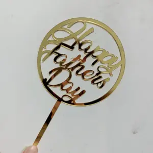 Happy Fathers day Round cake topper - Gold