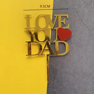 Gold double acrylic Love you dad with Red heart cake topper