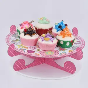 1 pcs Cake Cupcake printed flower Cardboard Stand - Pink