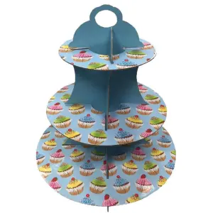 3 Tiers Cupcake Stand Cardboard Cake Holder Cupcake stand ( Blue Cupcake printed theme)