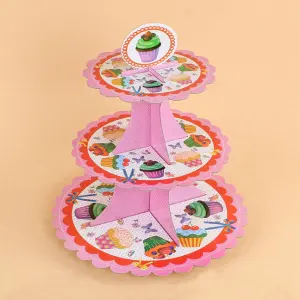 3 Tiers Cupcake Stand Cardboard Cake Holder Cupcake stand ( Pink Cupcake printed theme)