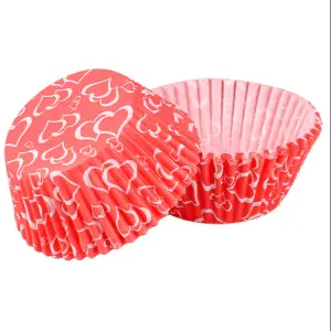 100 pcs Red colour cupcake with white hearts theme Cake Cups / Muffin Cups