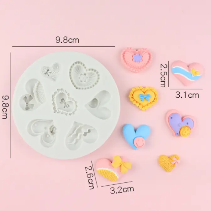 7 cavity different theme heart silicone mould