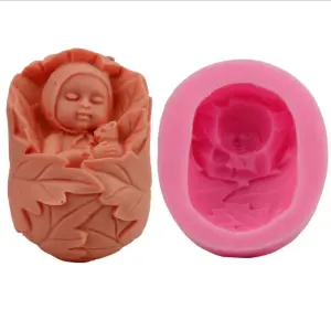 3D Sleeping Baby wrapped in leaf silicone mould