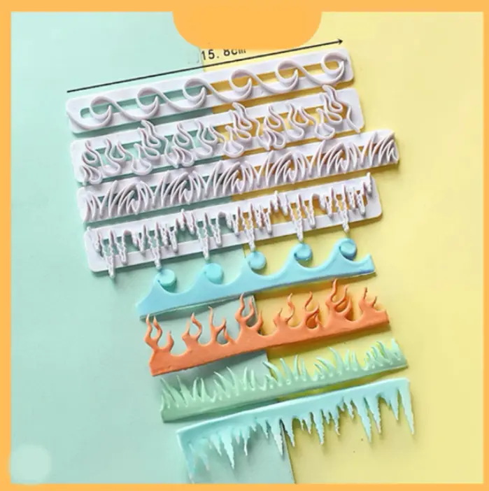 4 pcs Flame Waves Icicle Grass Fire Fondant Cutter set