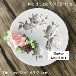 3 Cavity Rose flower basket Silicone Mould
