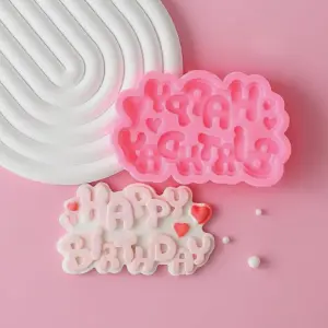 Happy Birthday with hearts Silicone Mould Style 2