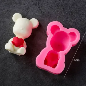 3D Teddy Bear Holding heart silicone mould Style 2