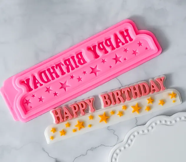 happy Birthday with stars DIY silicone fondant mould