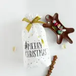 White and Gold Christmas Loaf / Candy / cookies Bags with attached Drawstrings (1 PACK = 10 BAGS) STYLE 15