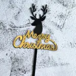 1 pcs Black and Gold Merry Christmas Reindeer theme acrylic cake topper