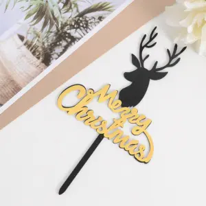 1 pcs Black and Gold Merry Christmas Reindeer theme acrylic cake topper