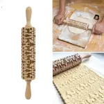 Embossed Reindeer Christmas theme wooden rolling pin