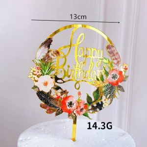 Colorful Printed Flower garland happy birthday cake topper