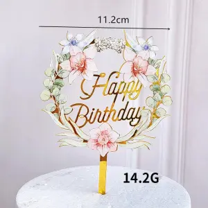 Printed pastel Flower garland happy birthday cake topper
