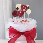 5 pcs heart love roses cake topper set