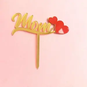 Mom with Red Heart acrylic cake topper