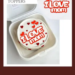 I love you mom red and white cake topper