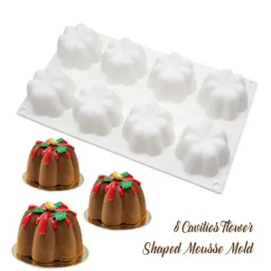 8 Cavity 3DFlower Pumpkin shape Silicone Mould for Cheesecake/Jelly/Brownnie/Soap/Candle