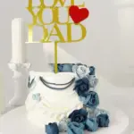 Double acrylic i love dad with heart cake topper - Gold