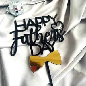 Happy Fathers day with Golden Bow cake topper Style 8 (Black)