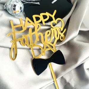 Happy Fathers day with Golden Bow cake topper Style 9 (Gold )