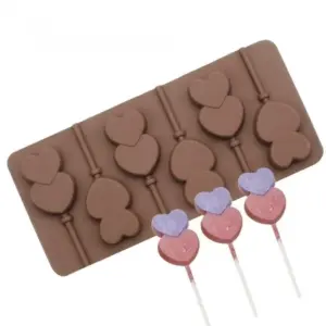 6 cavity Double heart Lollipop Cake pops Silicone Mould