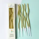 Thin Long Curly Wavy Candle with Holder (Set of 6)