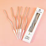 Silver Thin Long Curly Wavy Candle with Holder (Set of 6)