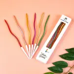 Multicoloured Metallic Thin Long Curly Wavy Candle with Holder (Set of 6)