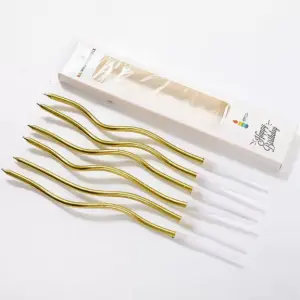 Thin Long Curly Wavy Candle with Holder (Set of 6)