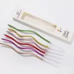 Multicoloured Metallic Thin Long Curly Wavy Candle with Holder (Set of 6)