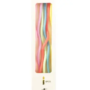 Multicoloured Pastel Thin Long Curly Wavy Candle with Holder (Set of 6)