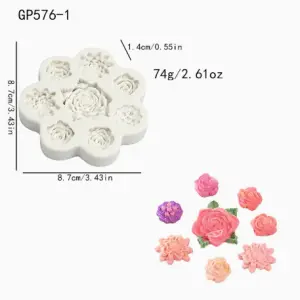 8 Cavity Rose Flower Assorted Silicone Mould for Fondant & Chocolate