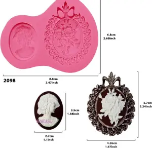 Vintage Lady Portrait Frame Silicone Mould for Fondant, Chocolate & Cake Decoration