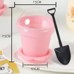 Pink Flower Pot Shape Mousse Dessert Cups with Lid & Spoon