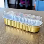 Golden Aluminium Rectangle Bake & Serve Dessert & Cake Moulds with Lid - Pack of 10