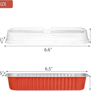 Red Aluminium Rectangle Bake & Serve Dessert & Cake Moulds with Lid - Pack of 10