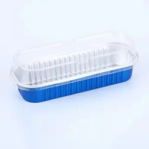 Blue Aluminium Rectangle Bake & Serve Dessert & Cake Moulds with Lid - Pack of 10