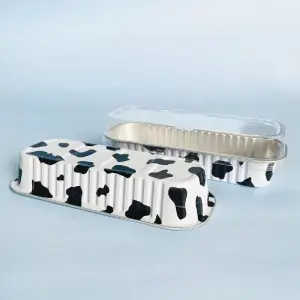 Black & White Aluminium Rectangle Bake & Serve Dessert & Cake Moulds with Lid - Pack of 10