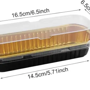Black Aluminium Rectangle Bake & Serve Dessert & Cake Moulds with Lid - Pack of 10