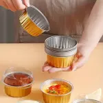 Gold Foil Aluminium Bake & Serve Cups with Lids - Pack of 10 (125 ml)
