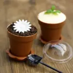 Brown Flower Pot Shape Mousse Dessert Cups with Lid & Spoon
