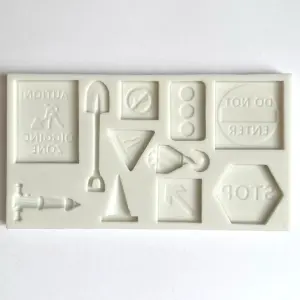 Construction Road Sign Theme Silicone Mould for Fondant, Chocolate & Crafts