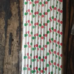 25 Pcs Red & Green Polka Dot Paper Straws for Drinks & Party Decoration