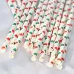 25 Pcs Red & Green Polka Dot Paper Straws for Drinks & Party Decoration