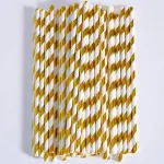 25 Pcs White & Gold Paper Straws for Drinks, Cake Pops & Party Decoration