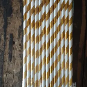 25 Pcs White & Gold Paper Straws for Drinks, Cake Pops & Party Decoration